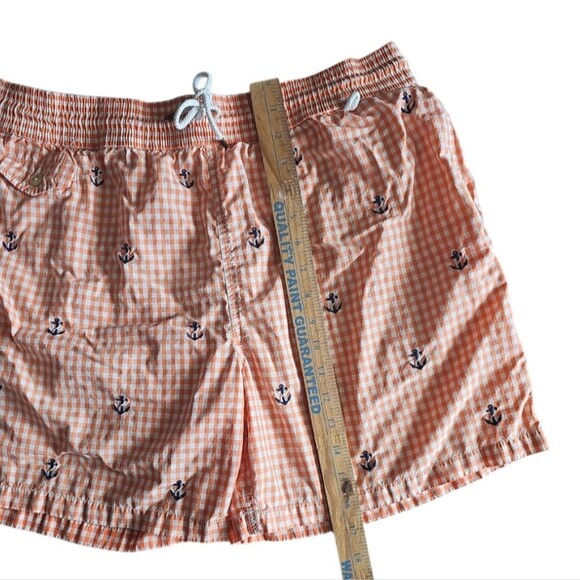 Polo Ralph Lauren Gingham Anchor Swim Trunks Men’s Large Orange White Resortwear - Picture 11 of 16